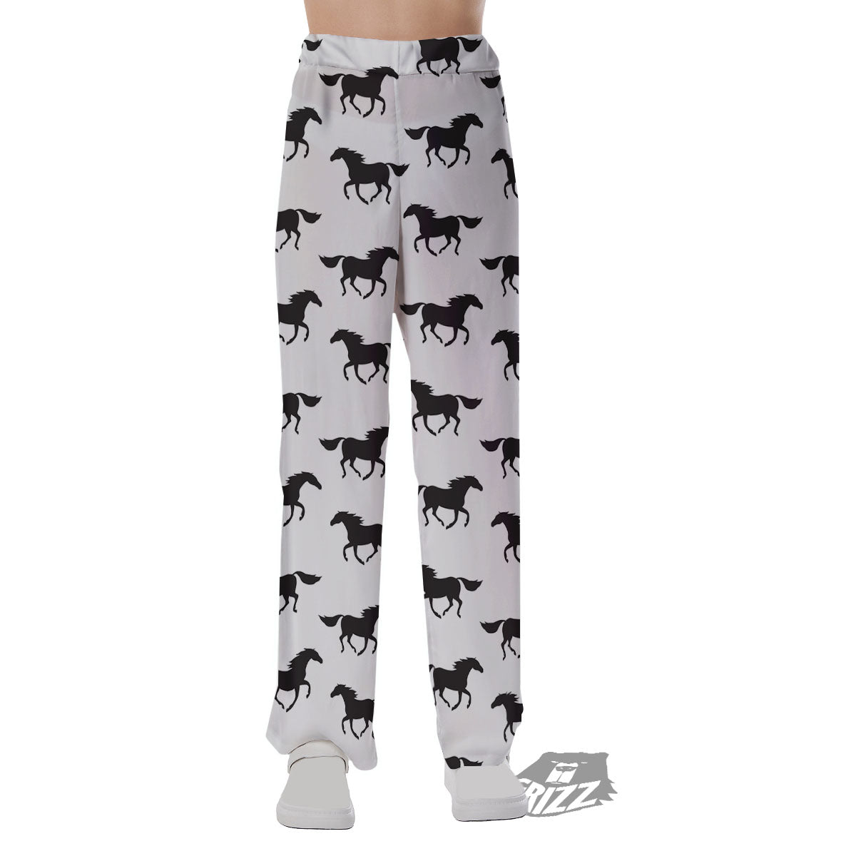 Horse White And Black Print Pattern Pajama Pants-grizzshop