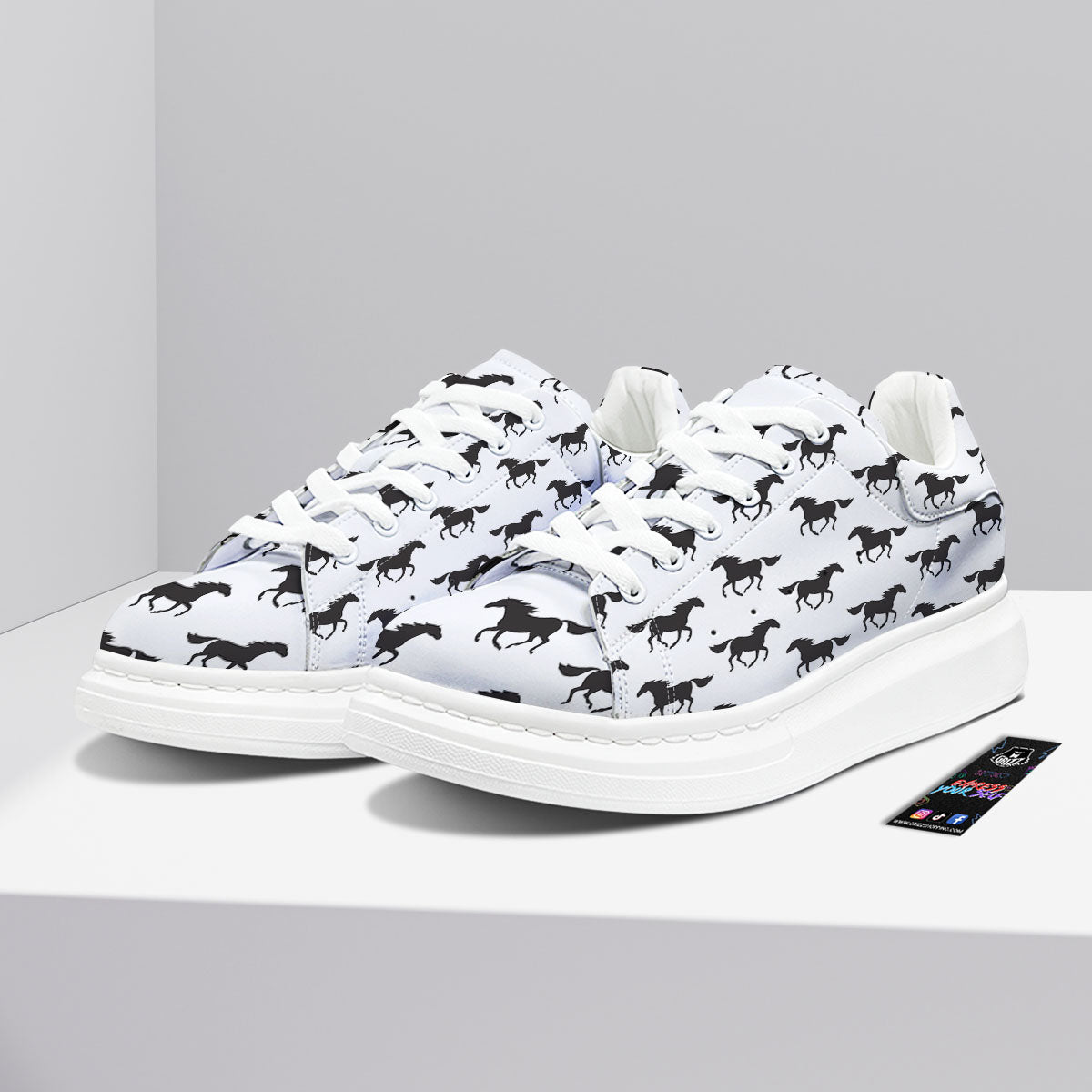 Horse White And Black Print Pattern Platform Shoes-grizzshop