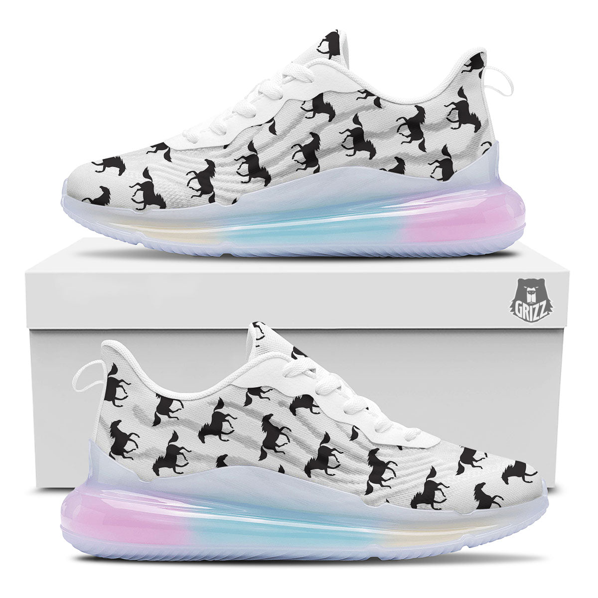 Horse White And Black Print Pattern Running Sneakers-grizzshop
