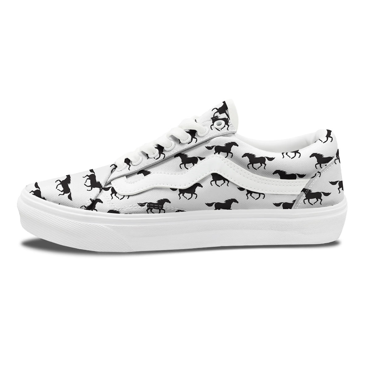Horse White And Black Print Pattern Skate Shoes-grizzshop