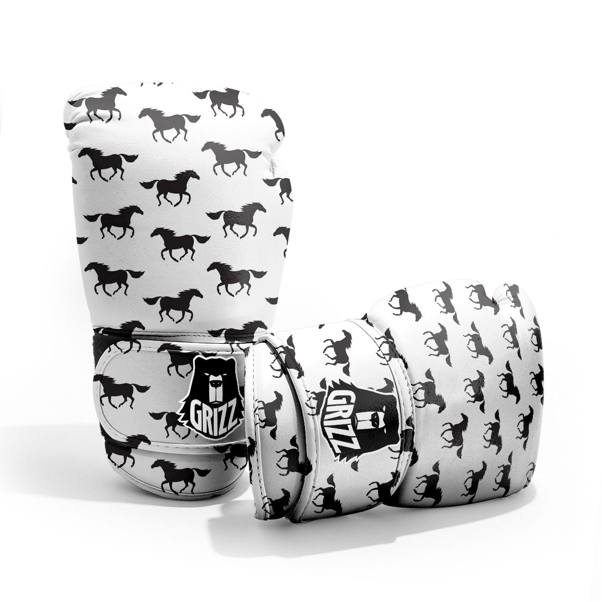 Horse White And Black Print Pattern Pro Boxing Glove