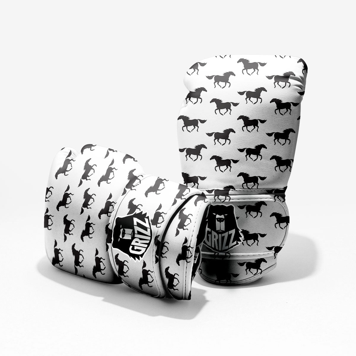Horse White And Black Print Pattern Pro Boxing Glove