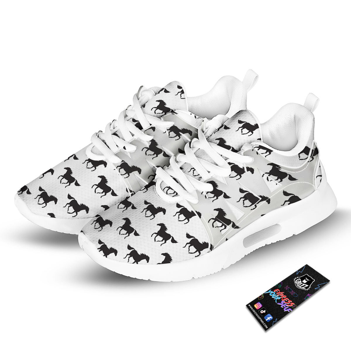 Horse White And Black Print Pattern Tennis Shoes-grizzshop