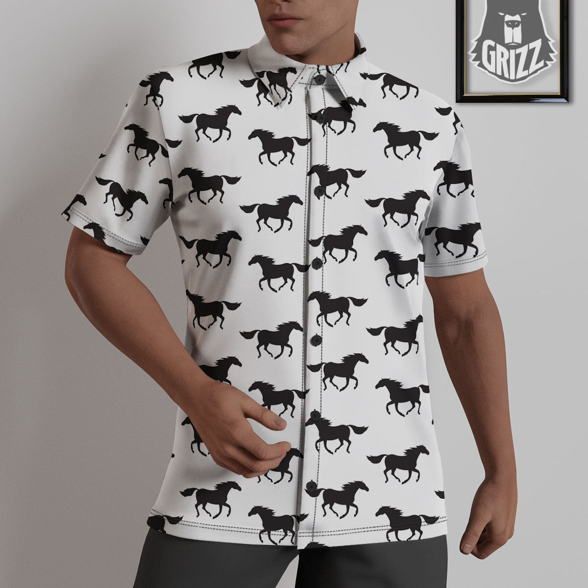 Horse White And Black Print Pattern Untucked Shirts-grizzshop