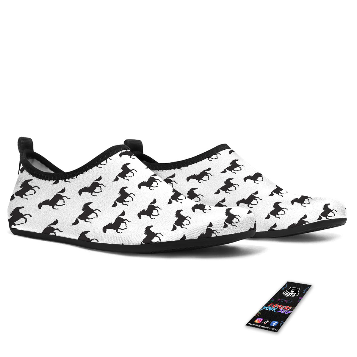 Horse White And Black Print Pattern Water Shoes-grizzshop