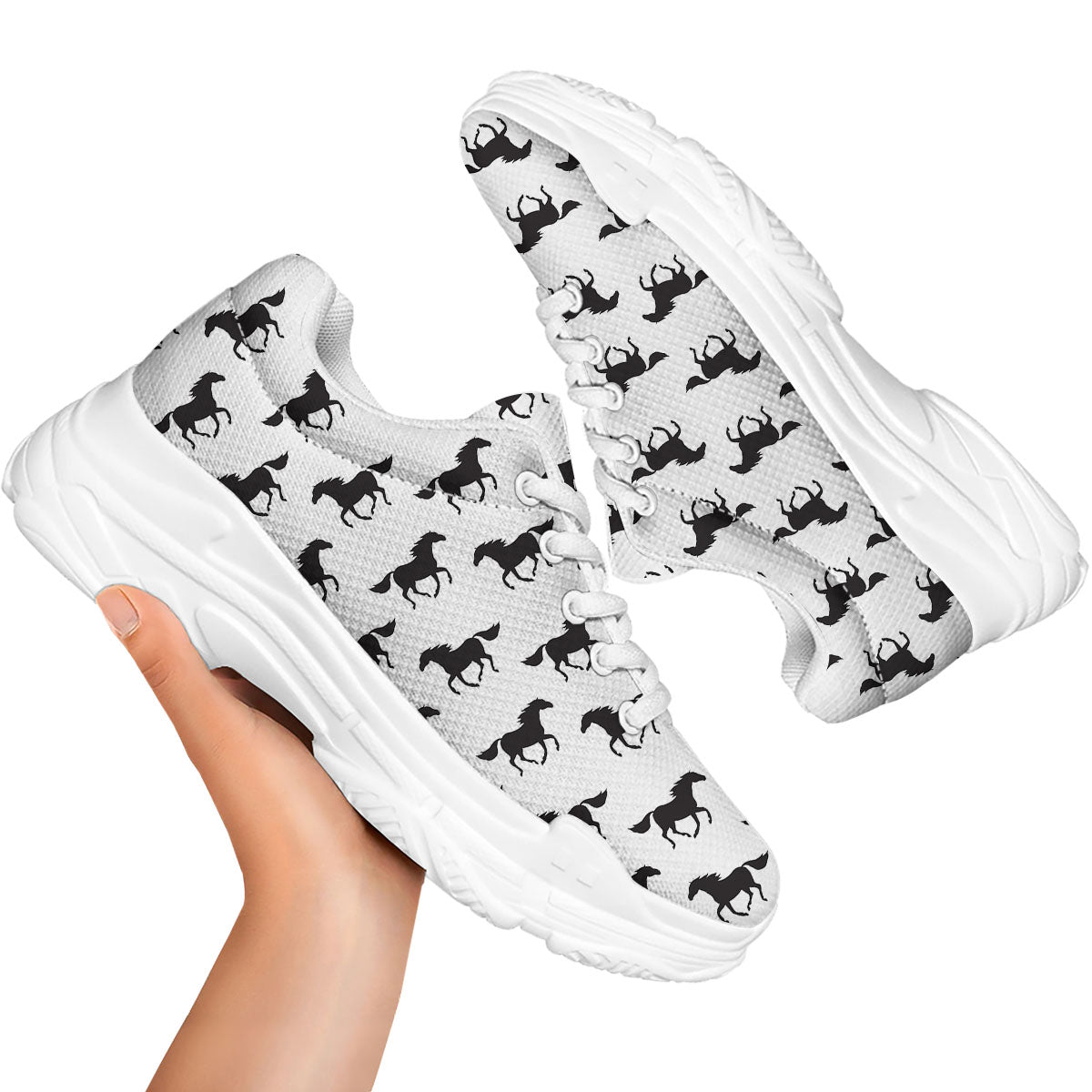 Horse White And Black Print Pattern White Chunky Shoes-grizzshop