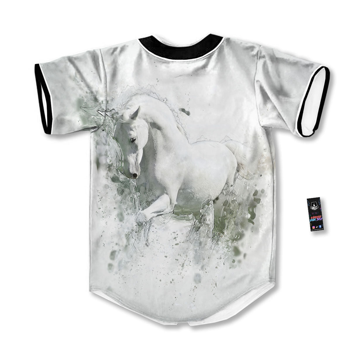 Horse White Stallion Print Baseball Jersey-grizzshop