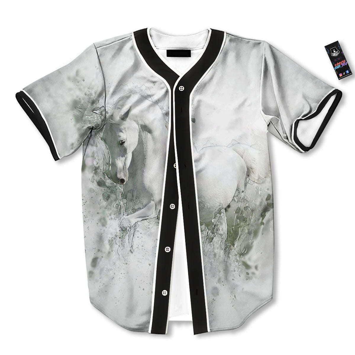 Horse White Stallion Print Baseball Jersey-grizzshop