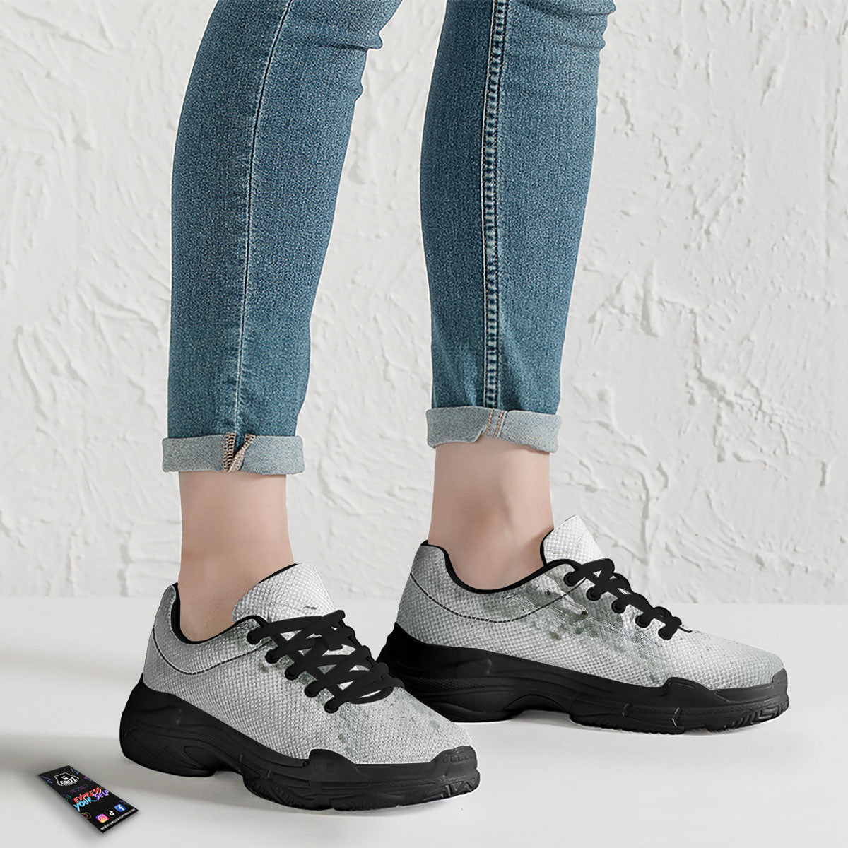 Horse White Stallion Print Black Chunky Shoes-grizzshop