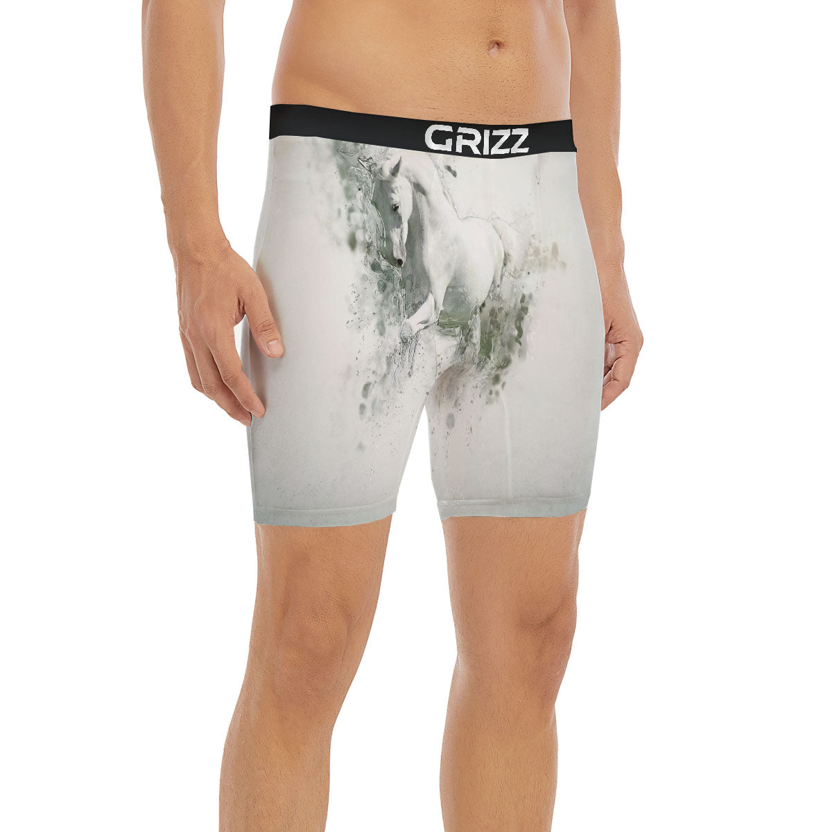 Horse White Stallion Print Boxer Briefs-grizzshop