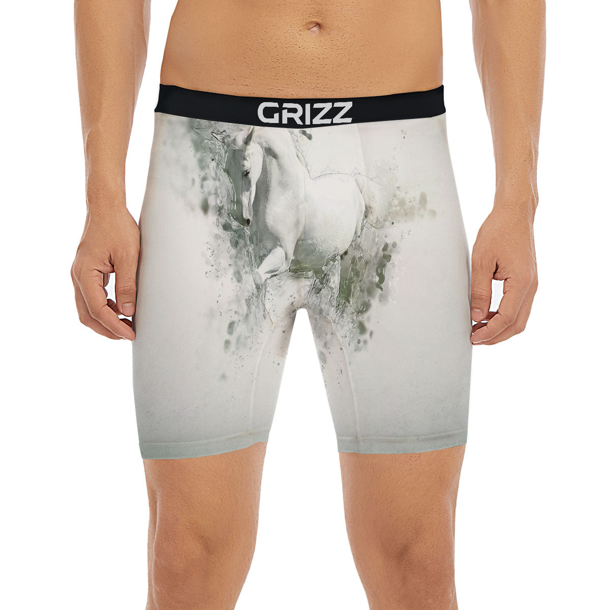 Horse White Stallion Print Boxer Briefs-grizzshop