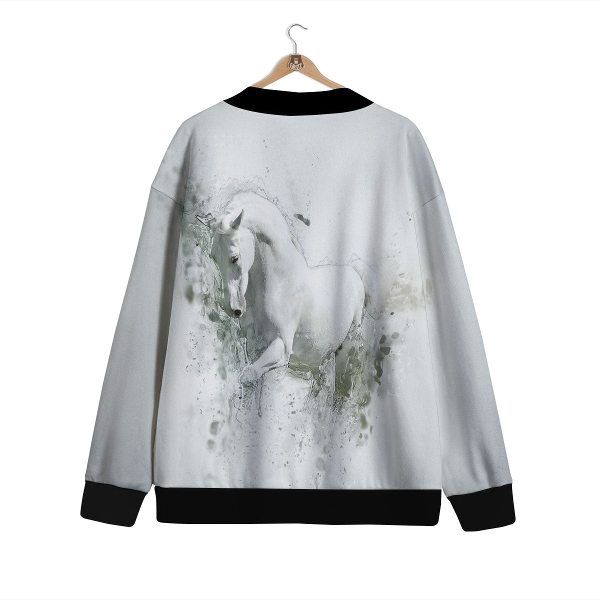 Horse White Stallion Print Cardigan-grizzshop