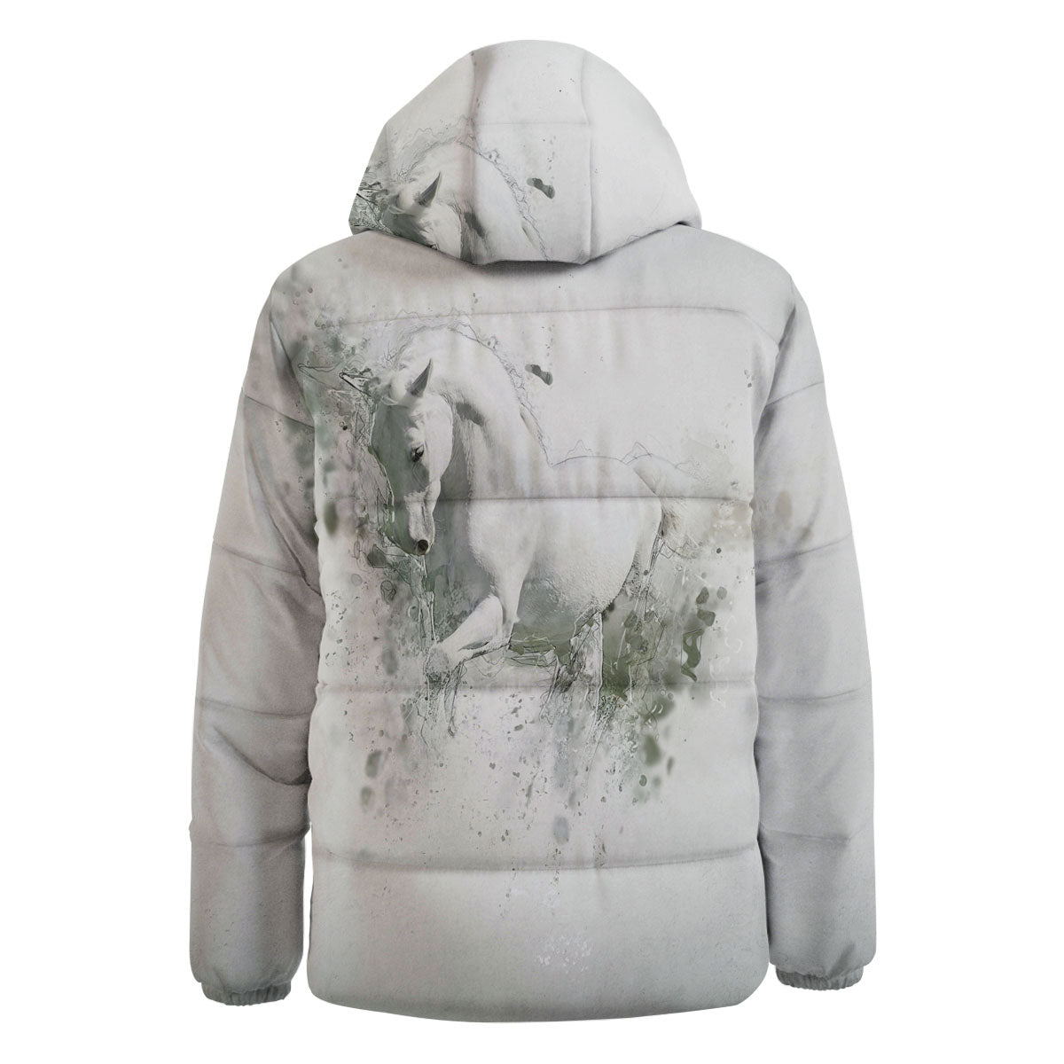 Horse White Stallion Print Down Jacket-grizzshop