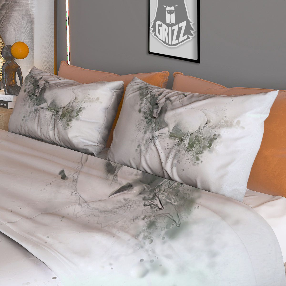 Horse White Stallion Print Duvet Cover Bedding Set