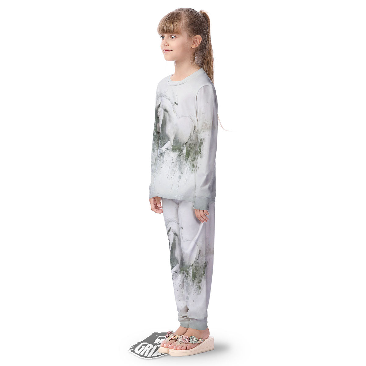 Horse White Stallion Print Kid's Pajamas-grizzshop
