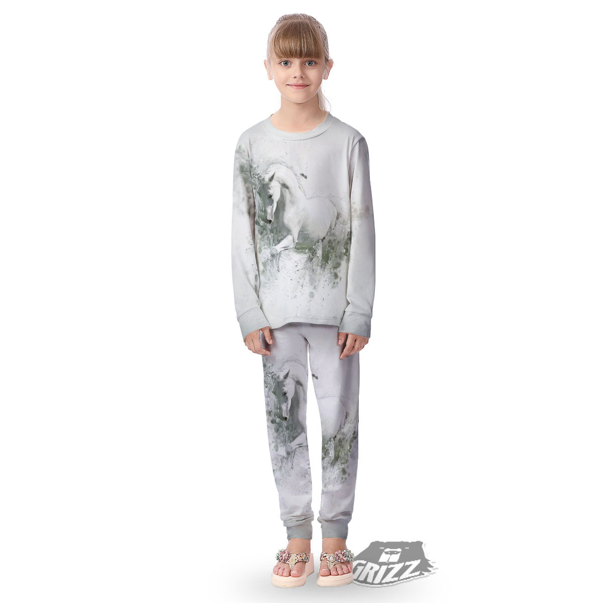 Horse White Stallion Print Kid's Pajamas-grizzshop
