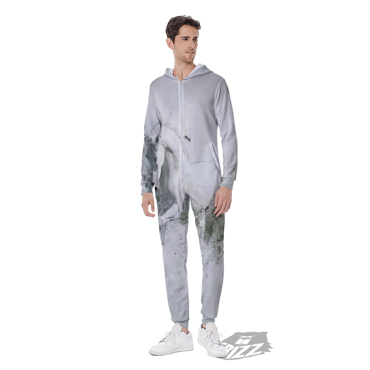 Horse White Stallion Print Men's Jumpsuit-grizzshop