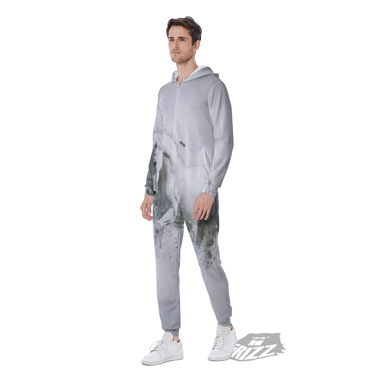 Horse White Stallion Print Men's Jumpsuit-grizzshop