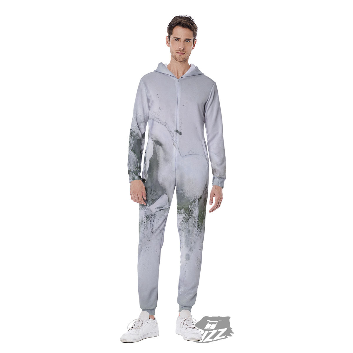 Horse White Stallion Print Men's Jumpsuit-grizzshop