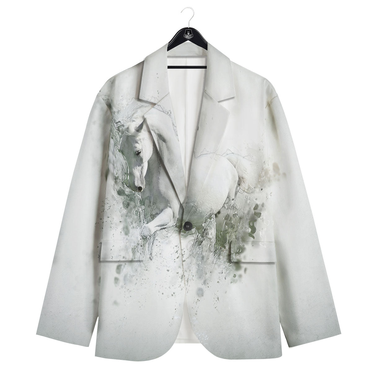 Horse White Stallion Print Men's Sport Coat-grizzshop