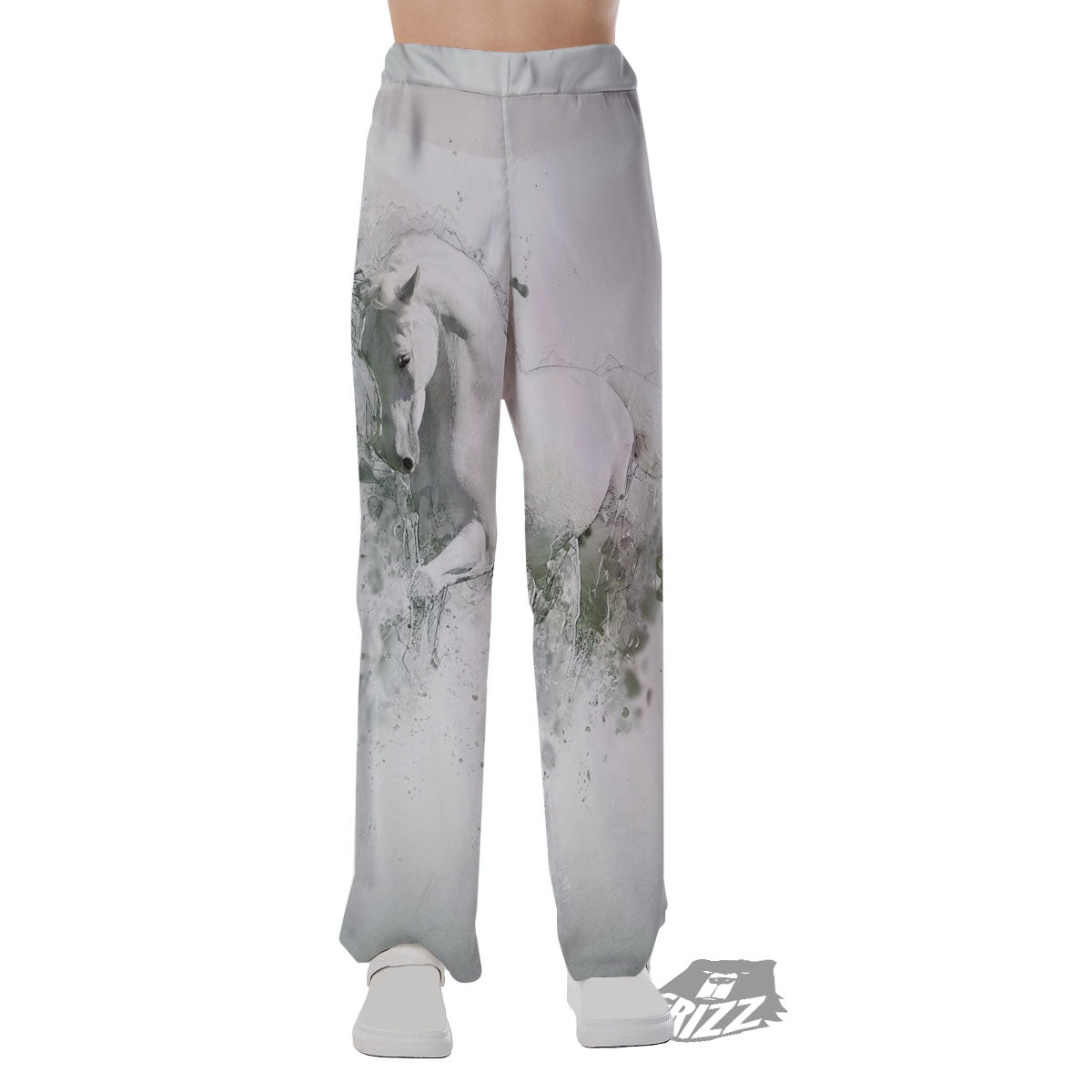 Horse White Stallion Print Pajama Pants-grizzshop