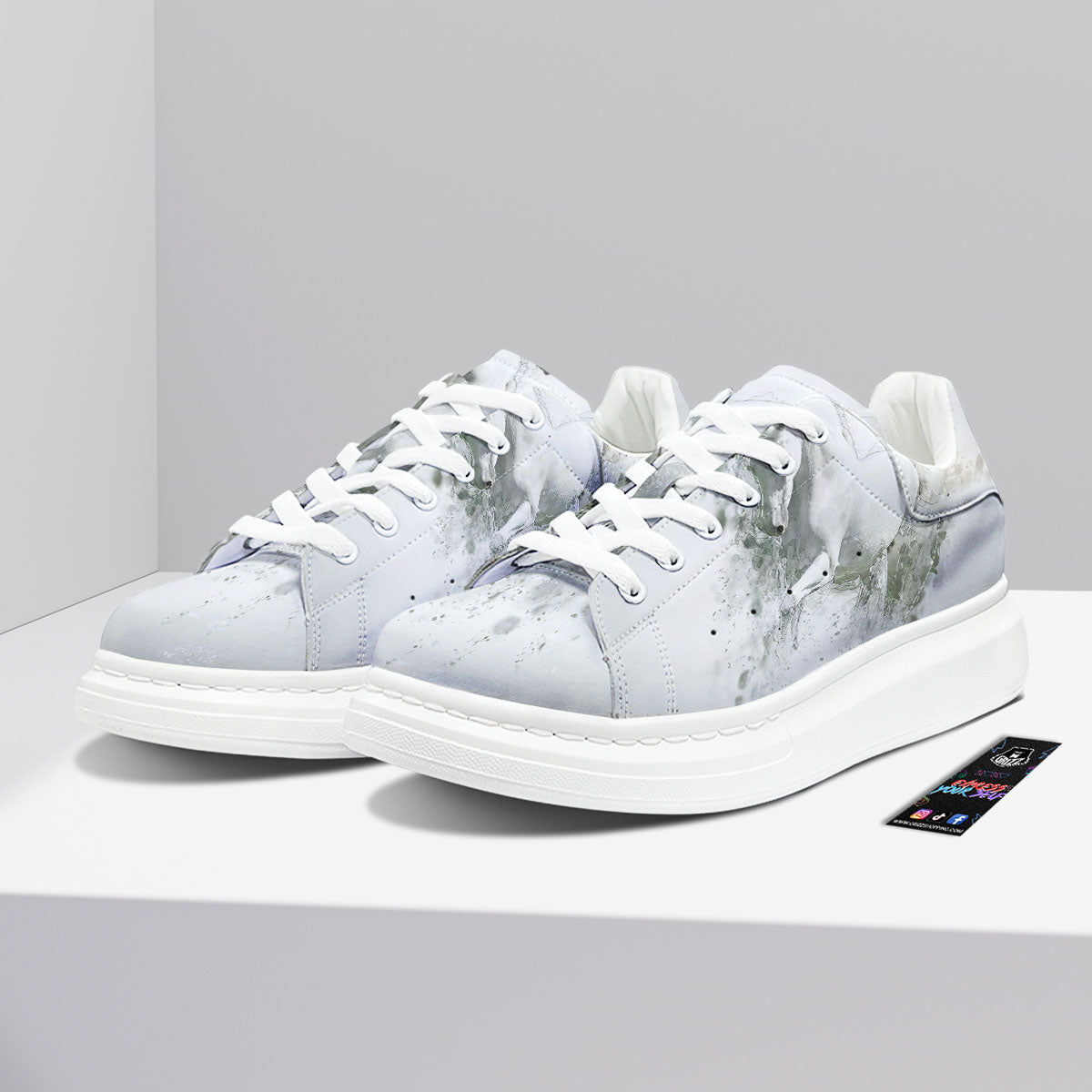 Horse White Stallion Print Platform Shoes-grizzshop