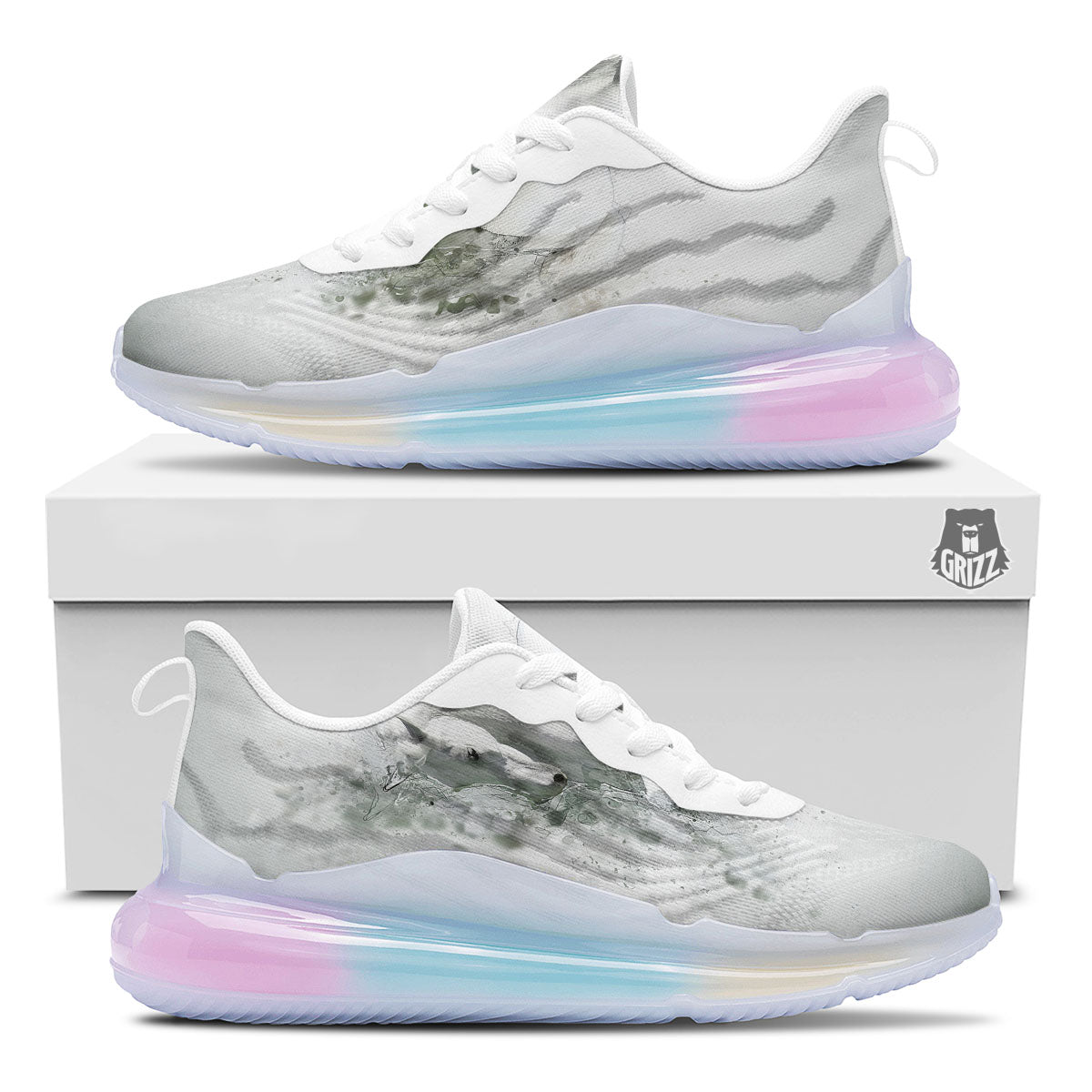 Horse White Stallion Print Running Sneakers-grizzshop