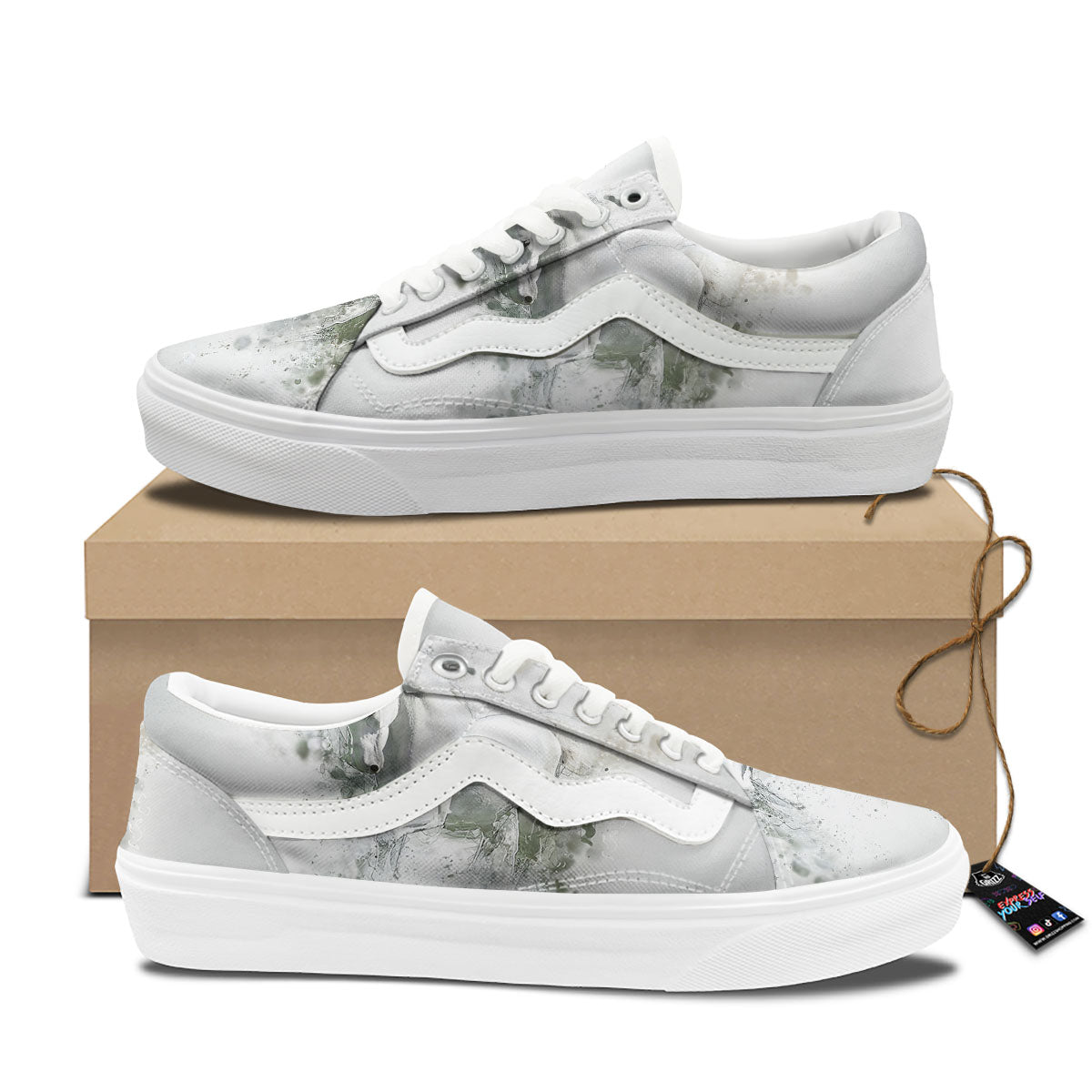 Horse White Stallion Print Skate Shoes-grizzshop