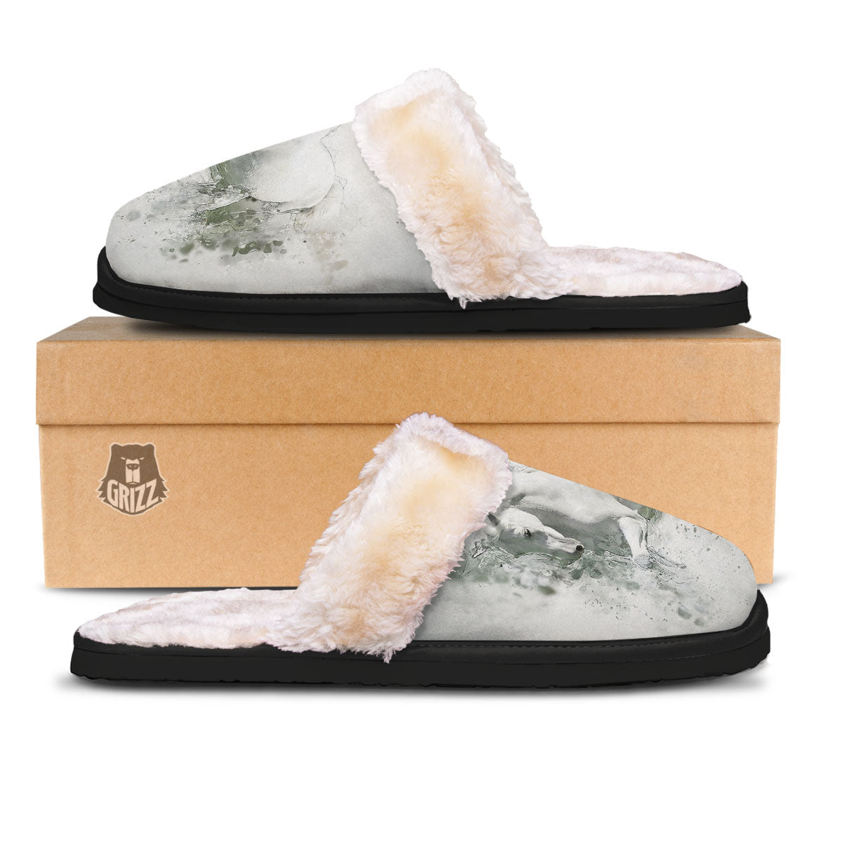 Horse White Stallion Print Slippers-grizzshop