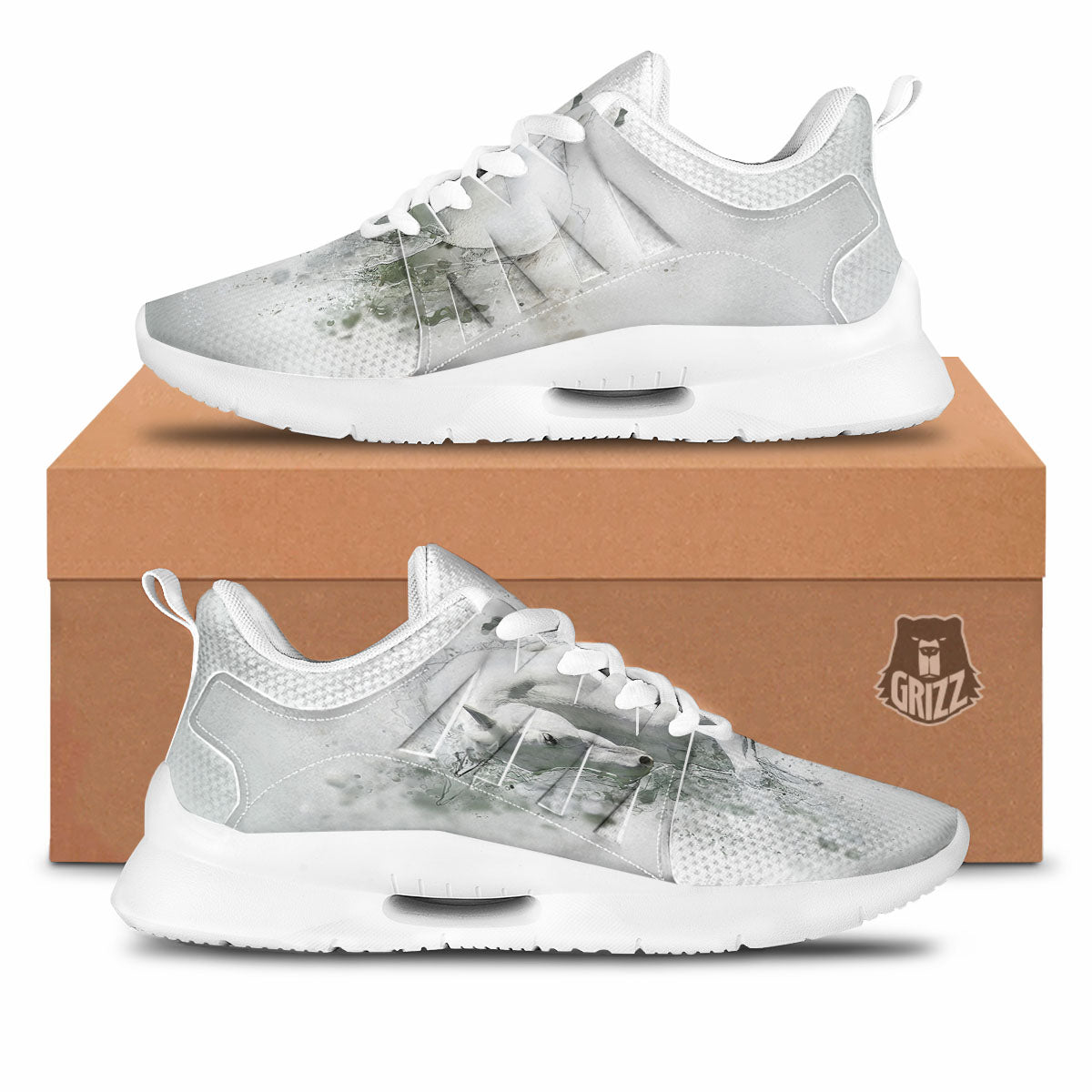 Horse White Stallion Print Tennis Shoes-grizzshop