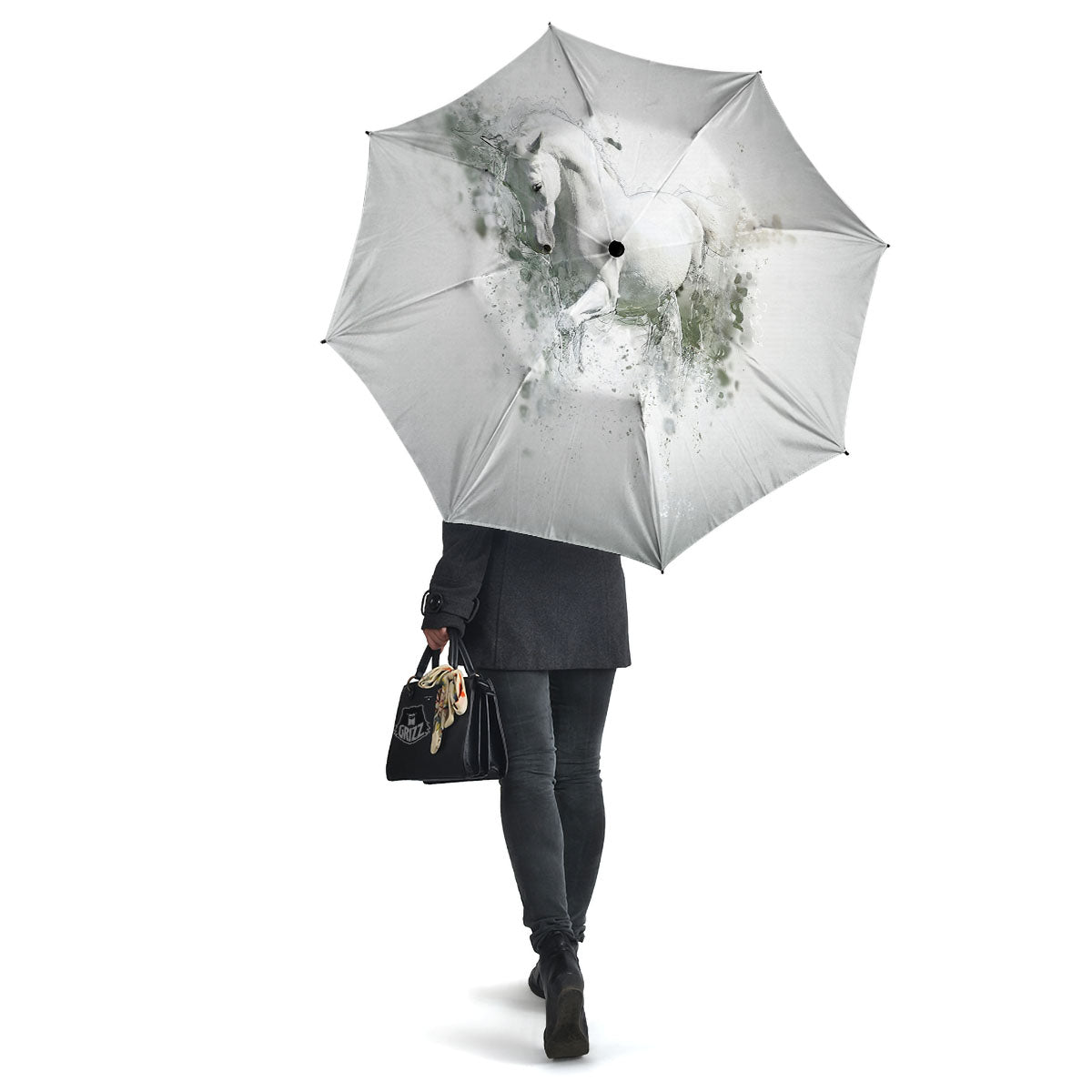 Horse White Stallion Print Umbrella-grizzshop