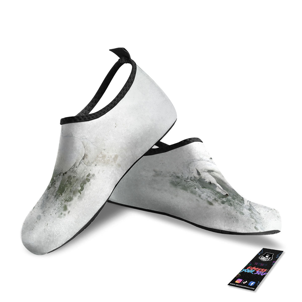 Horse White Stallion Print Water Shoes-grizzshop