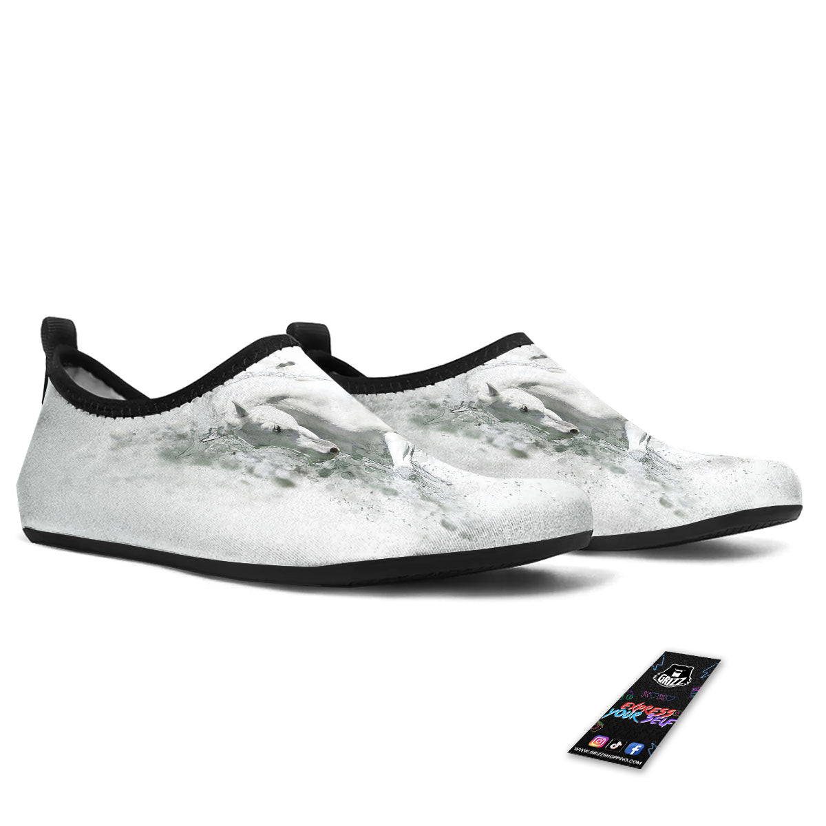 Horse White Stallion Print Water Shoes-grizzshop