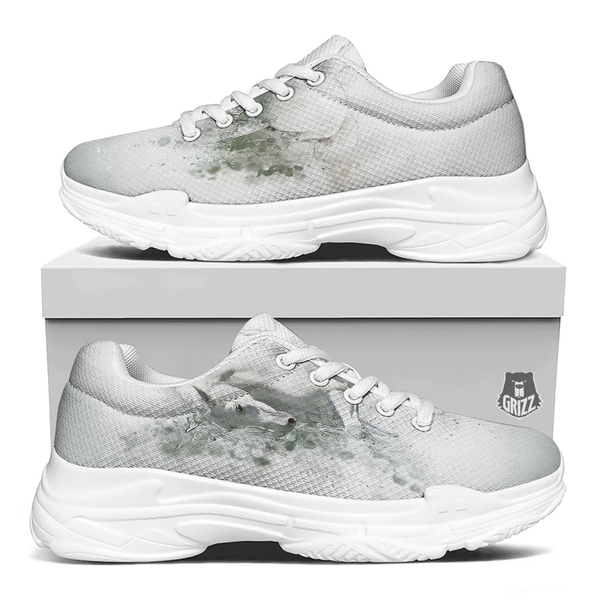 Horse White Stallion Print White Chunky Shoes-grizzshop