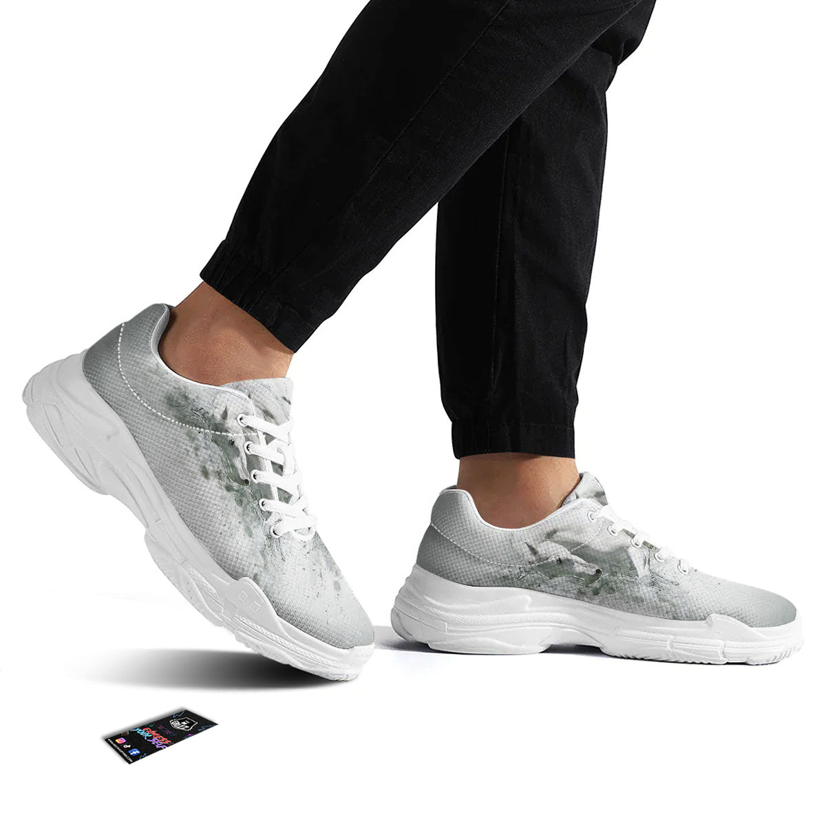 Horse White Stallion Print White Chunky Shoes-grizzshop