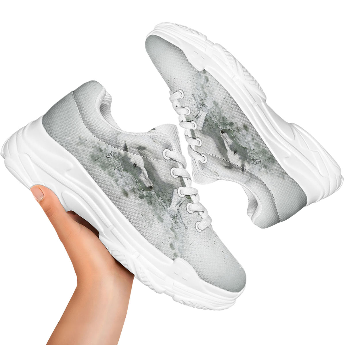 Horse White Stallion Print White Chunky Shoes-grizzshop