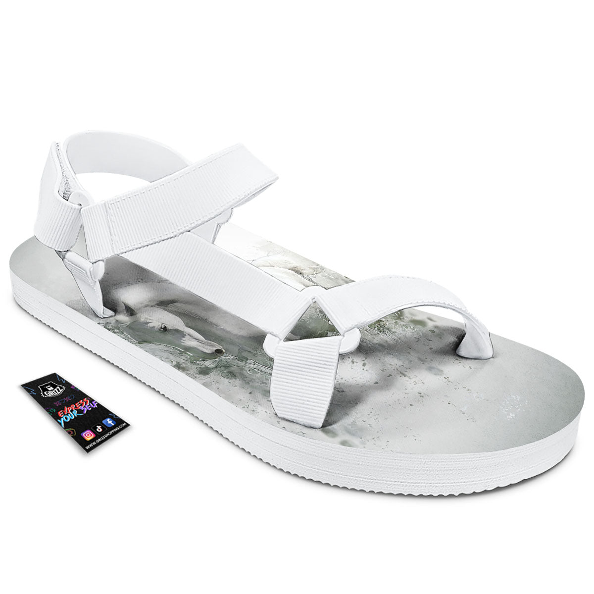 Horse White Stallion Print White Open Toe Sandals-grizzshop