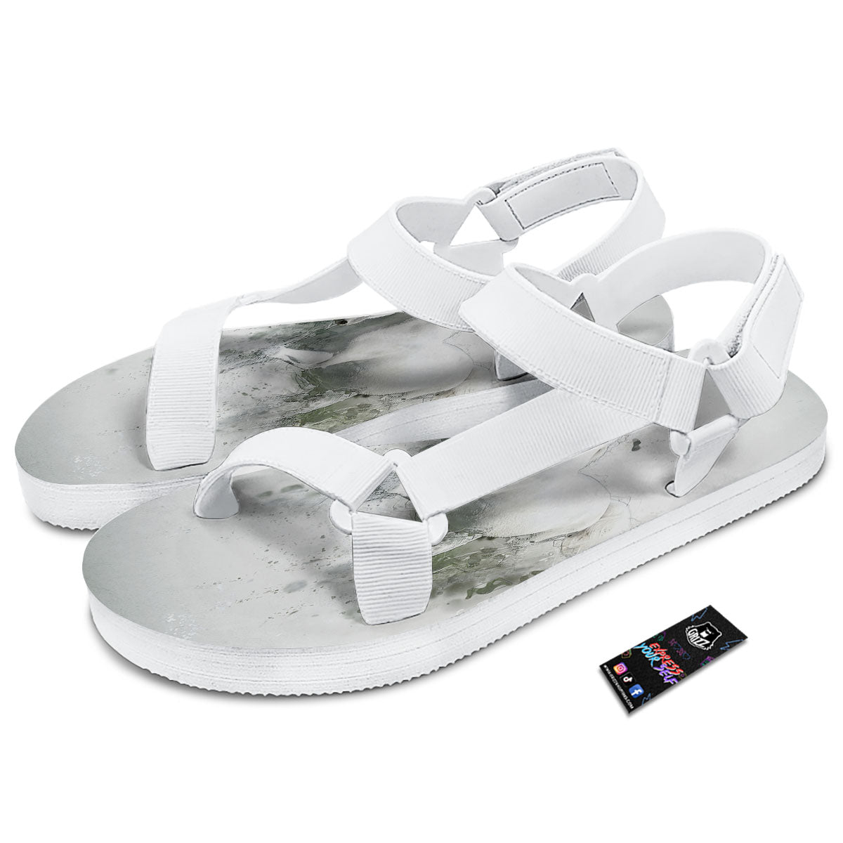 Horse White Stallion Print White Open Toe Sandals-grizzshop