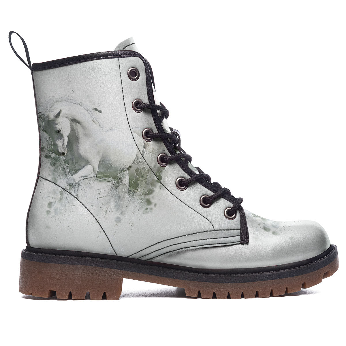 Horse White Stallion Print Work Boots-grizzshop