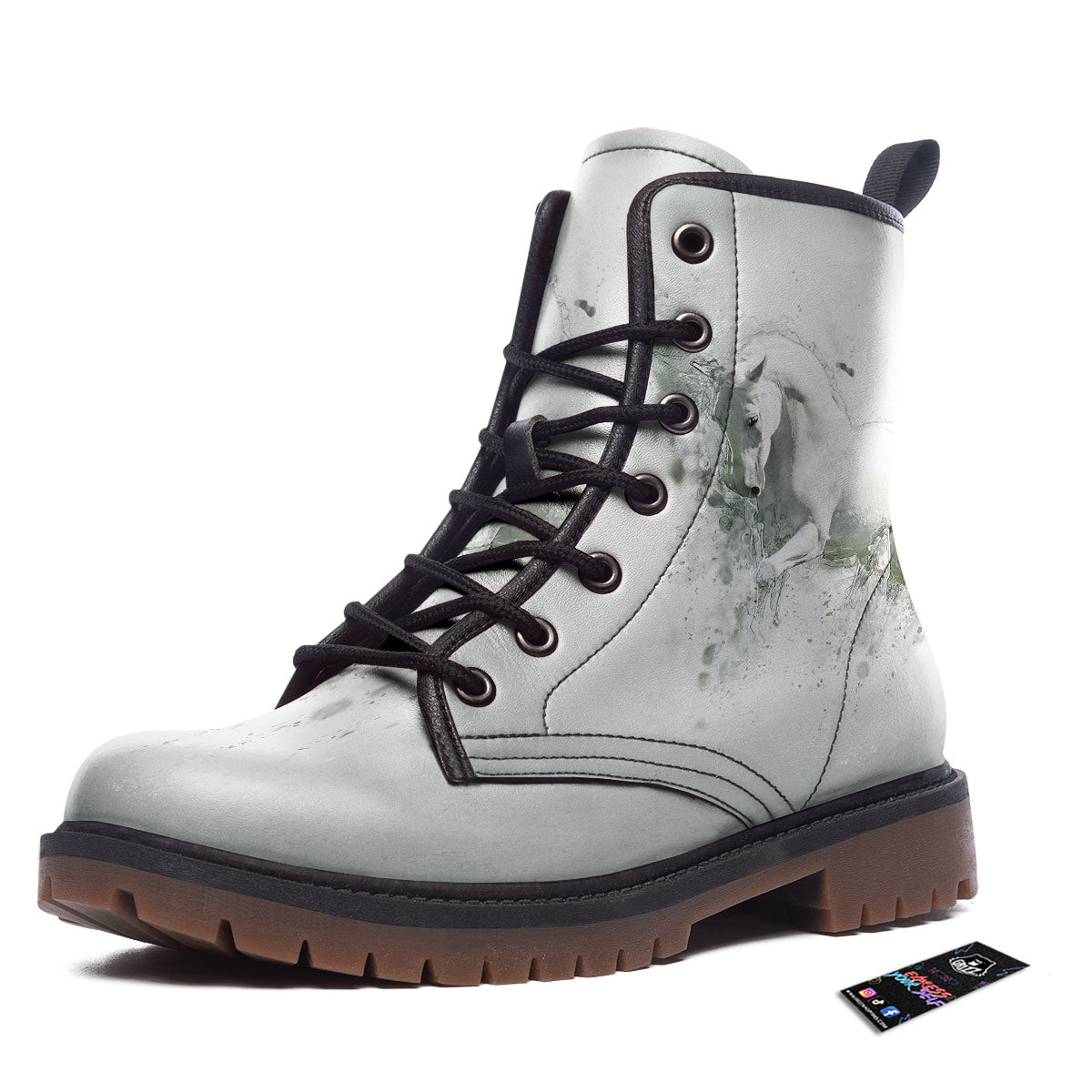 Horse White Stallion Print Work Boots-grizzshop