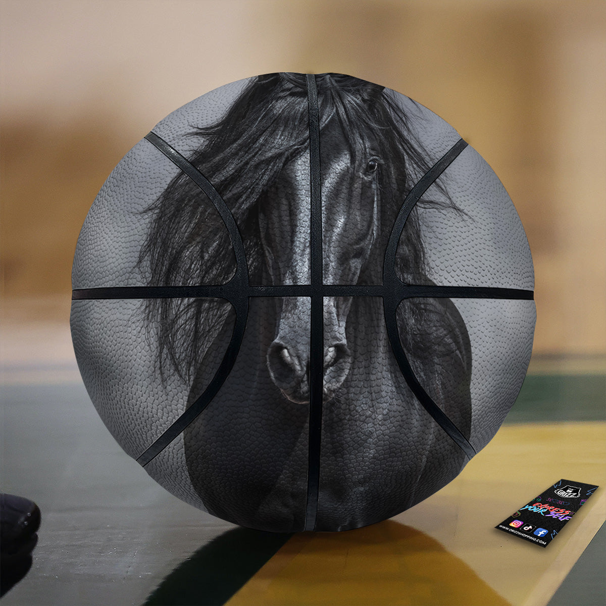 Horse Black Stallion Print Basketball