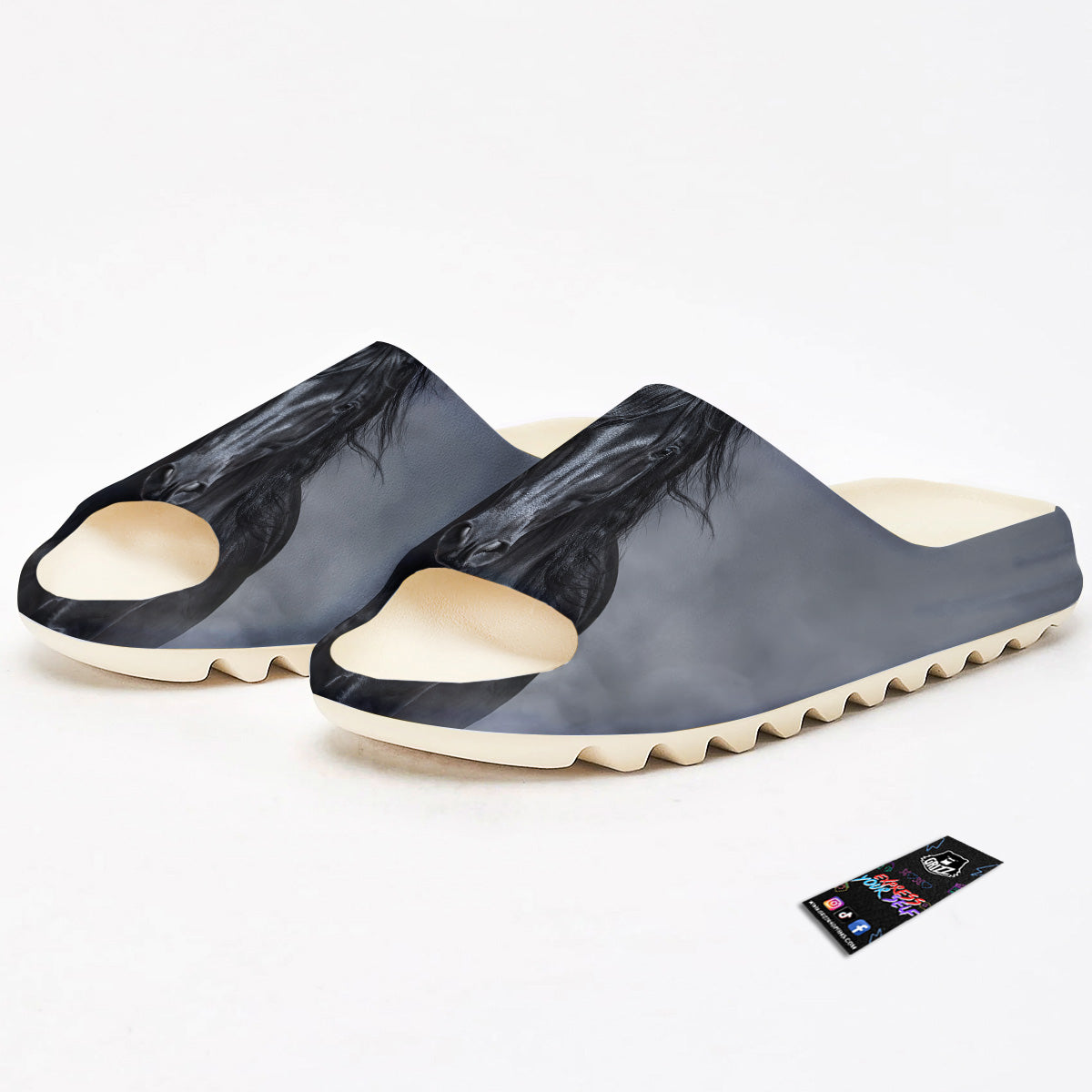 Horse Black Stallion Print Sandals-grizzshop