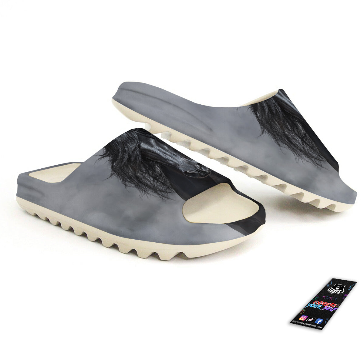 Horse Black Stallion Print Sandals-grizzshop