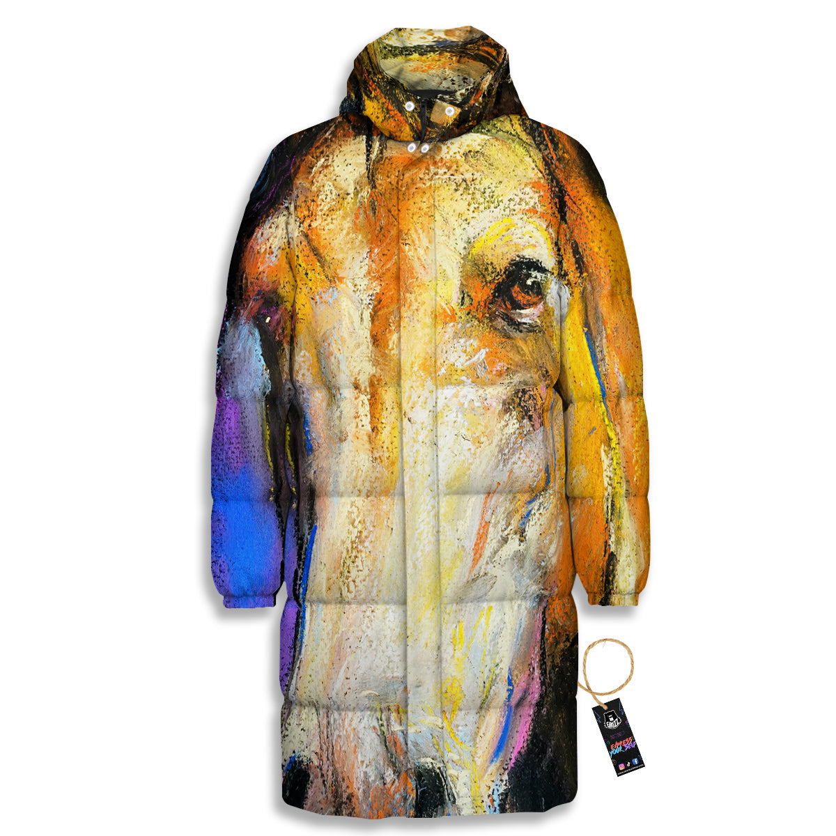 Horse Painting Colorful Print Long Down Jacket