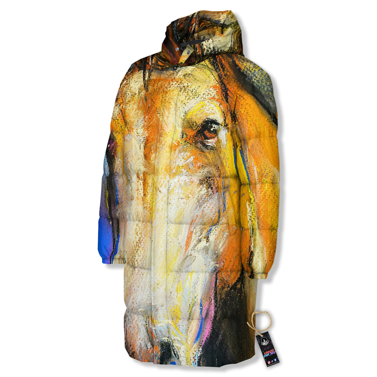 Horse Painting Colorful Print Long Down Jacket