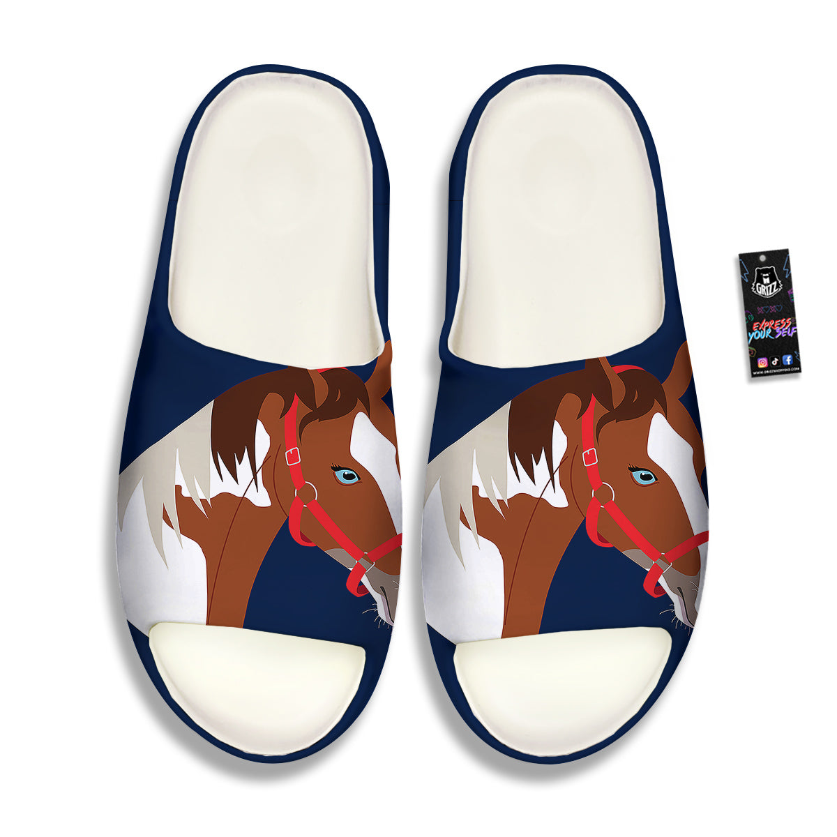 Horse Portrait Dark Blue Print Sandals-grizzshop