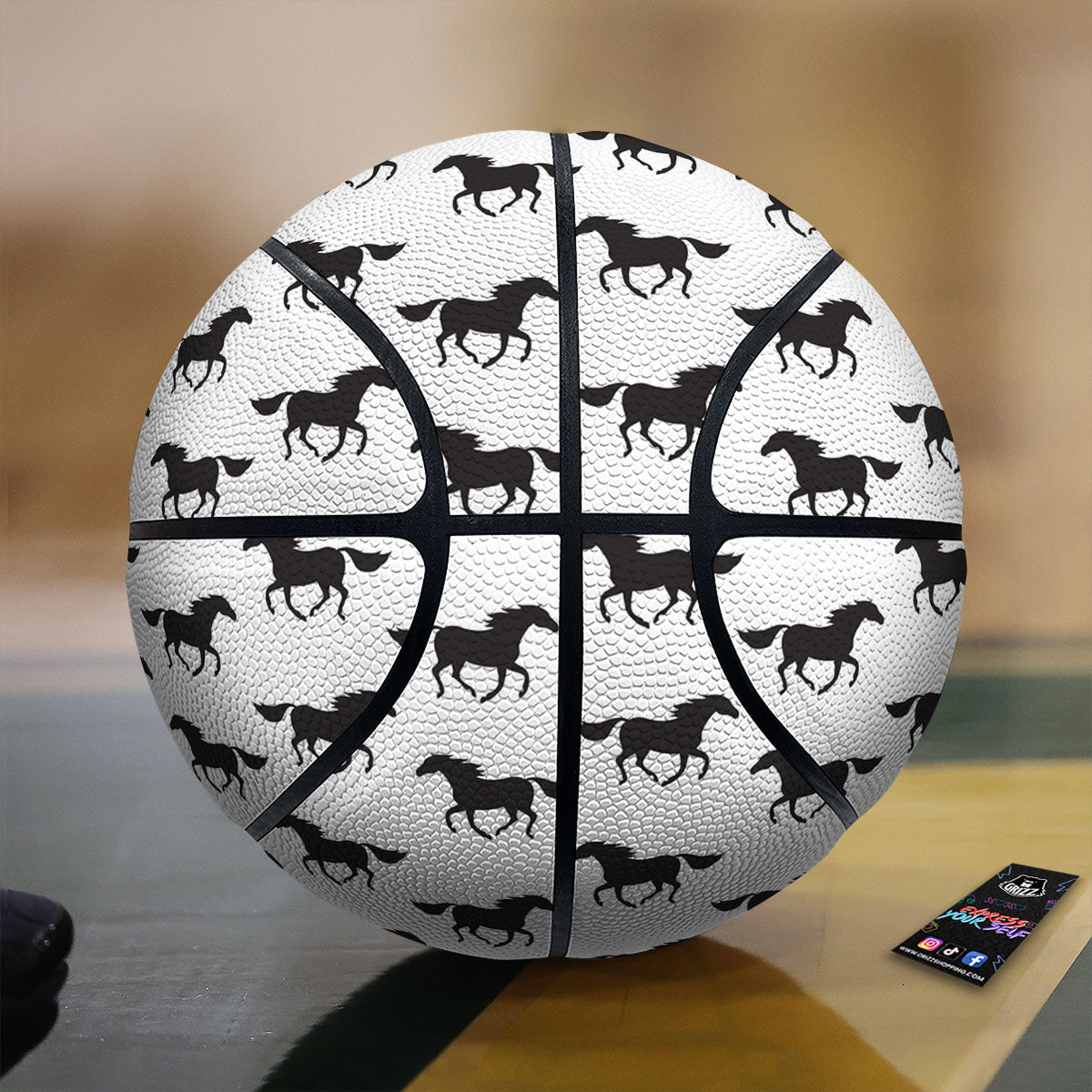 Horse White And Black Print Pattern Basketball