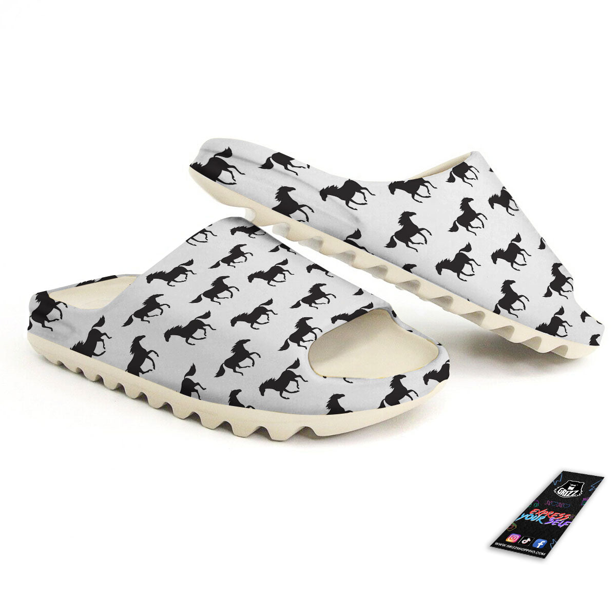 Horse White And Black Print Pattern Sandals-grizzshop
