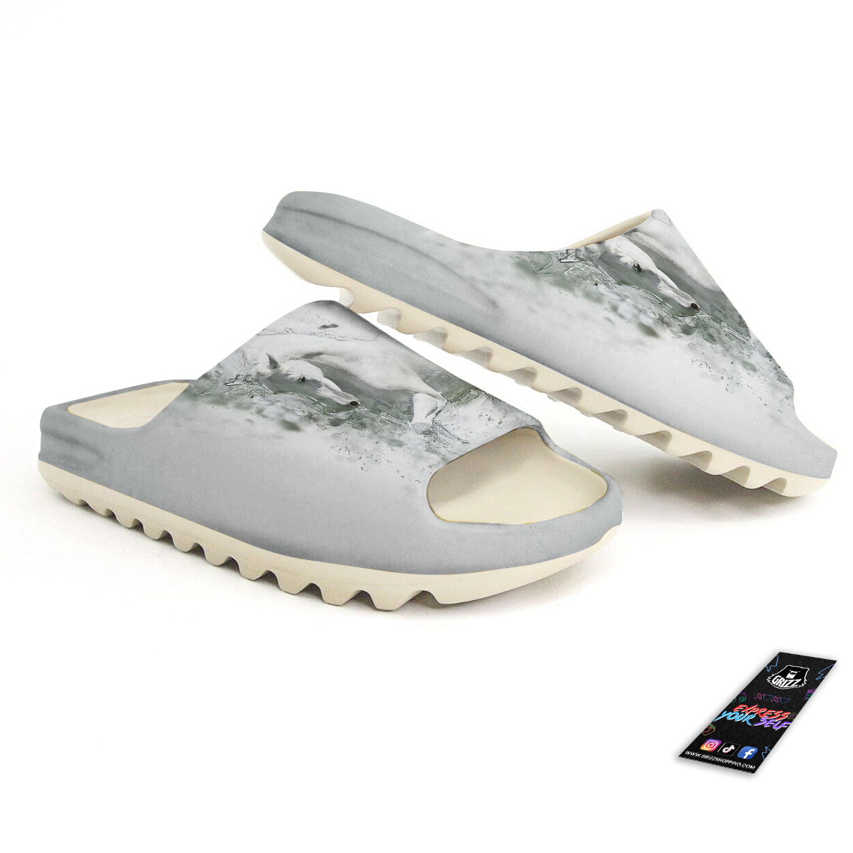 Horse White Stallion Print Sandals-grizzshop