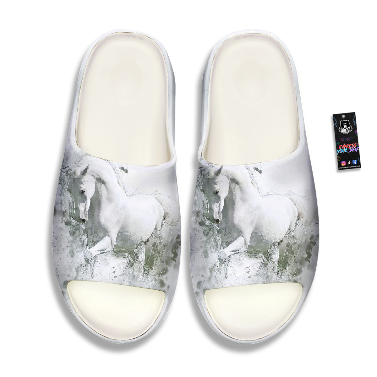 Horse White Stallion Print Sandals-grizzshop